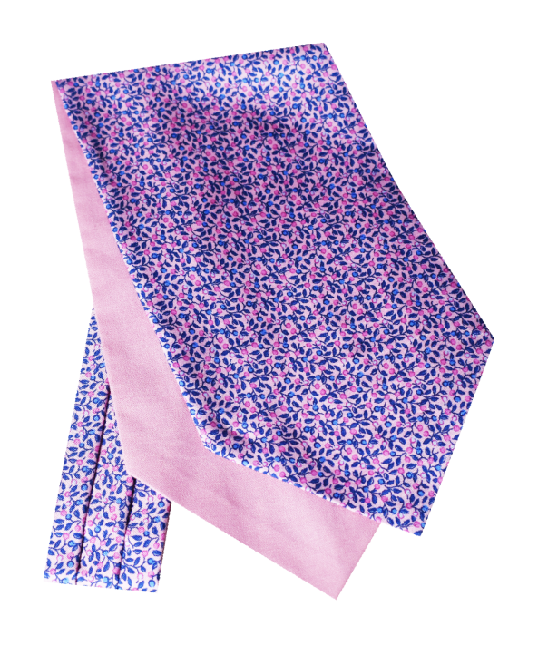 Fine Silk Light Blue Floral Design Cravat on Pink
